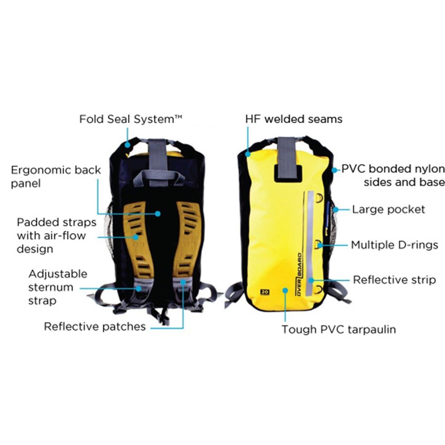 OverBoard wasserdichter Rucksack 45 Liter Gelb