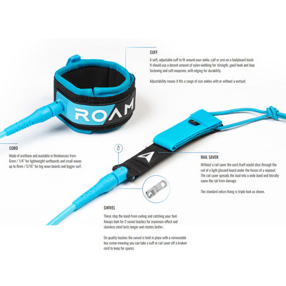 ROAM Surfboard Leash Premium 9.0 Knie 7mm Blau