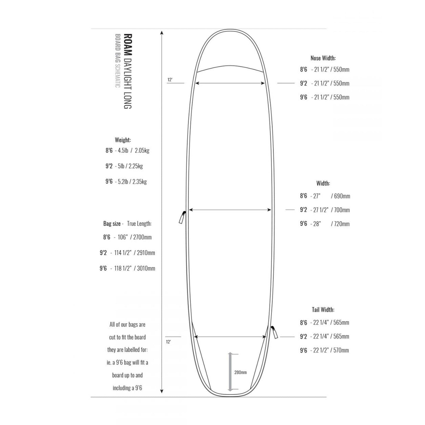 ROAM Boardbag Surfboard Daylight Longboard 9.2