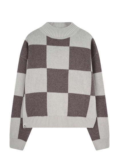 Strick-Sweater KARO OysterGrey/Schokolade