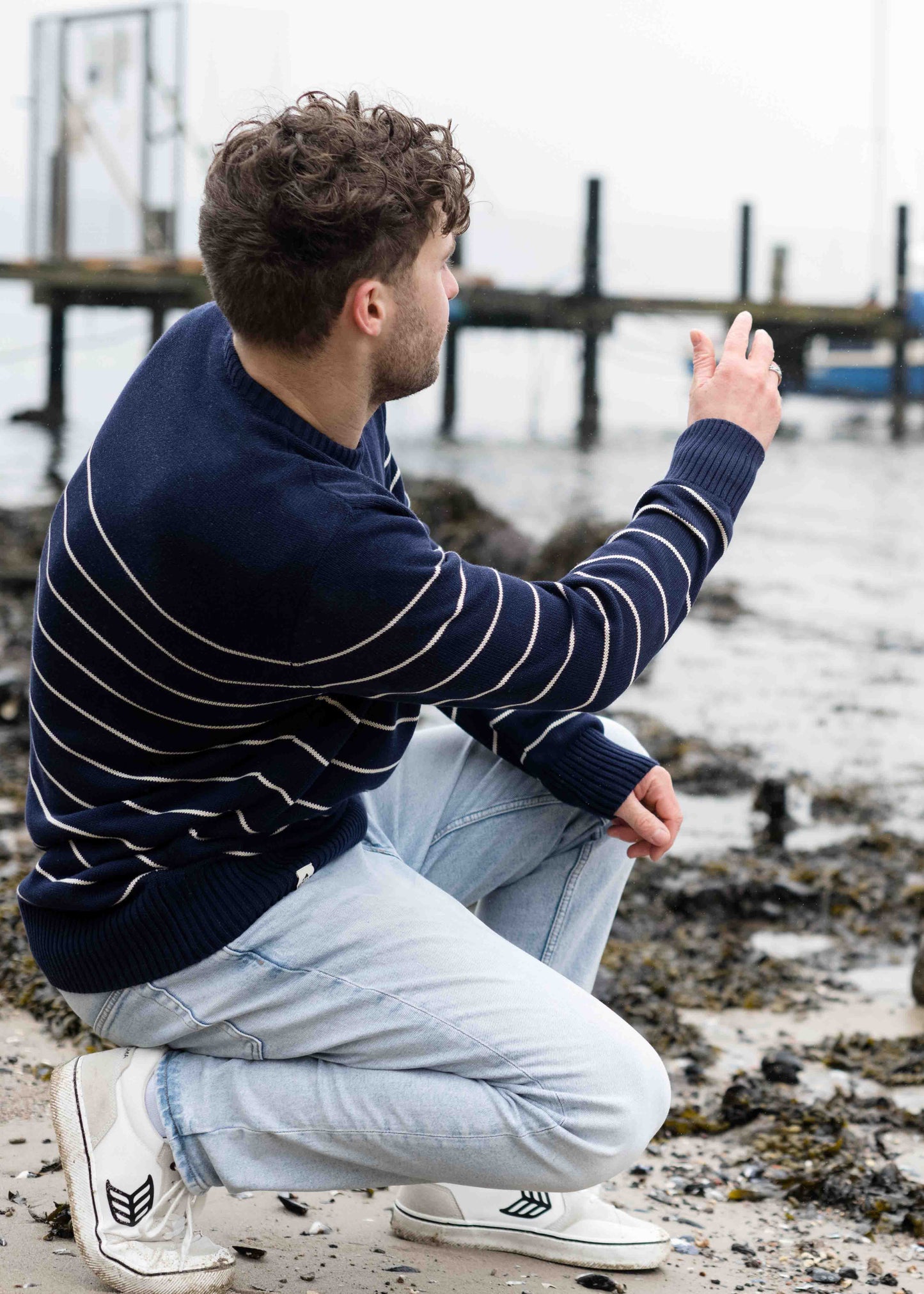 Strickpullover BÖÖT NavyBeige-Striped