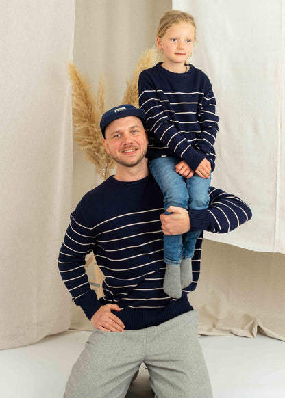 KIDS Strickpullover BÖÖT Navy-Beige-Striped